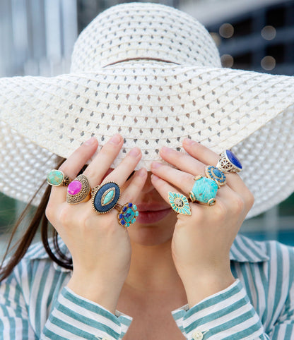 Duality Blue Lapis and Turquoise Golden Statement Ring - Barse Jewelry
