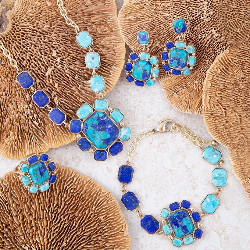 Duality Blue Lapis and Turquoise Golden Statement Ring - Barse Jewelry