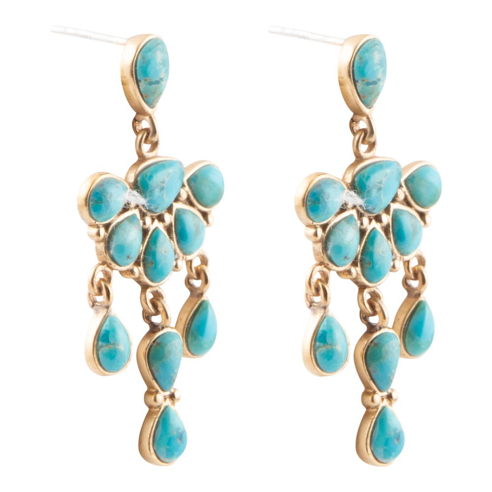 Durango Blue Turquoise Golden Chandelier Earrings - Barse Jewelry