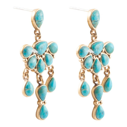 Durango Blue Turquoise Golden Chandelier Earrings - Barse Jewelry