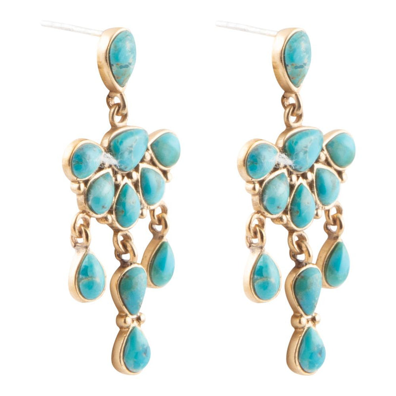 Durango Blue Turquoise Golden Chandelier Earrings - Barse Jewelry