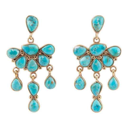 Durango Blue Turquoise Golden Chandelier Earrings