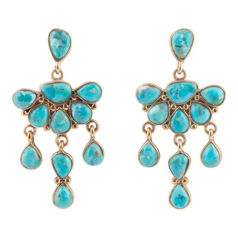 Durango Blue Turquoise Golden Chandelier Earrings - Barse Jewelry