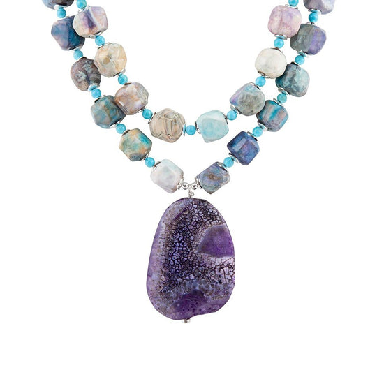 Dusty Purple Agate and Silver Statement Necklace