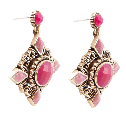 Embellished Pink Quartz Golden Post Drop Earrings - Barse Jewelry