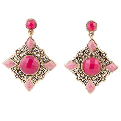 Embellished Pink Quartz Golden Post Drop Earrings - Barse Jewelry