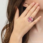 Embellished Pink Quartz Golden Statement Ring - Barse Jewelry