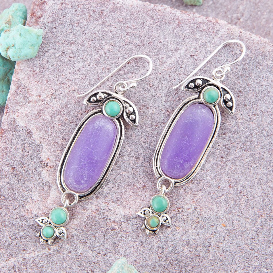 Emile Purple Quartz and Blue Turquoise Sterling Silver Drop Earrings - Barse Jewelry