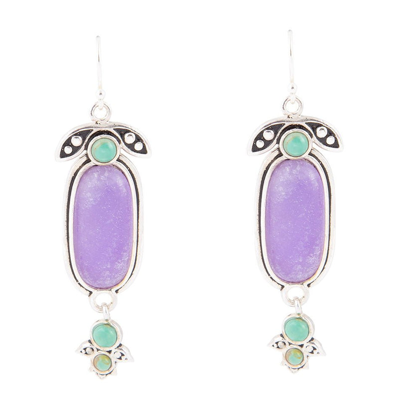 Emile Purple Quartz and Blue Turquoise Sterling Silver Drop Earrings - Barse Jewelry