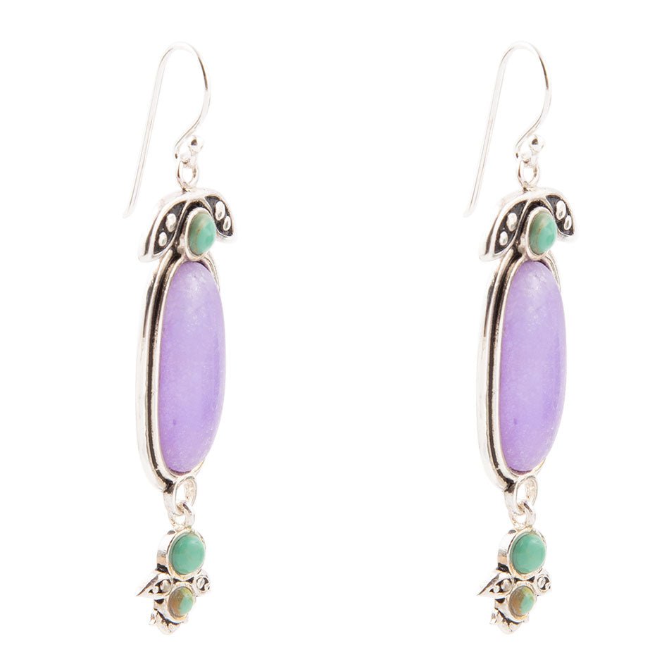 Emile Purple Quartz and Blue Turquoise Sterling Silver Drop Earrings - Barse Jewelry