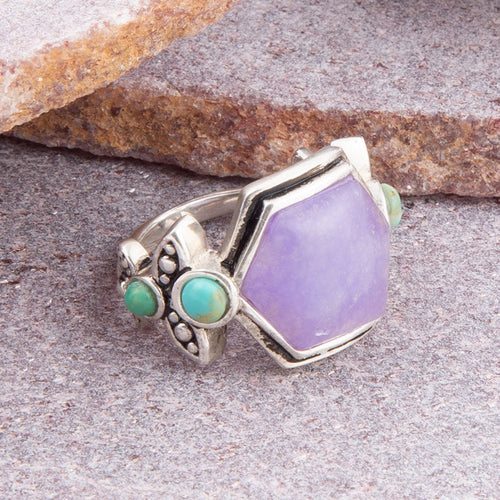 Emile Purple Quartz and Blue Turquoise Sterling Silver Ring - Barse Jewelry