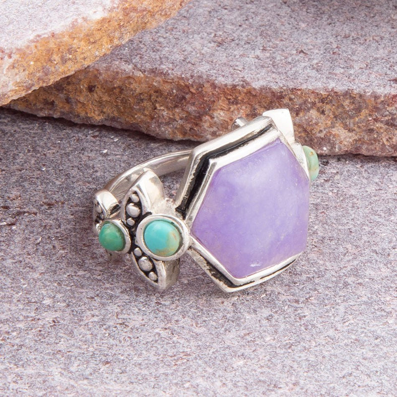 Emile Purple Quartz and Blue Turquoise Sterling Silver Ring - Barse Jewelry