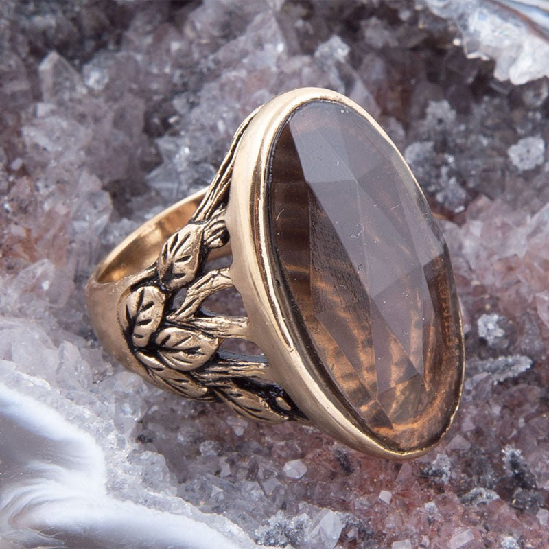 Enchanted Faceted Black Smoky Quartz Golden Ring - Barse Jewelry