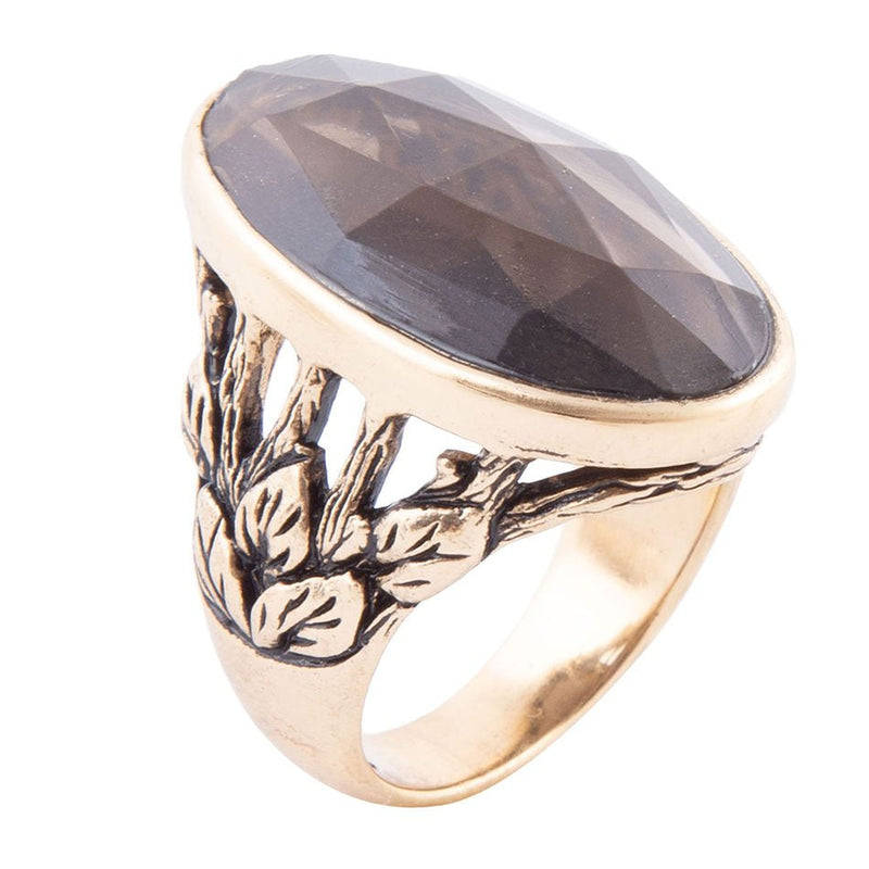 Enchanted Faceted Black Smoky Quartz Golden Ring - Barse Jewelry