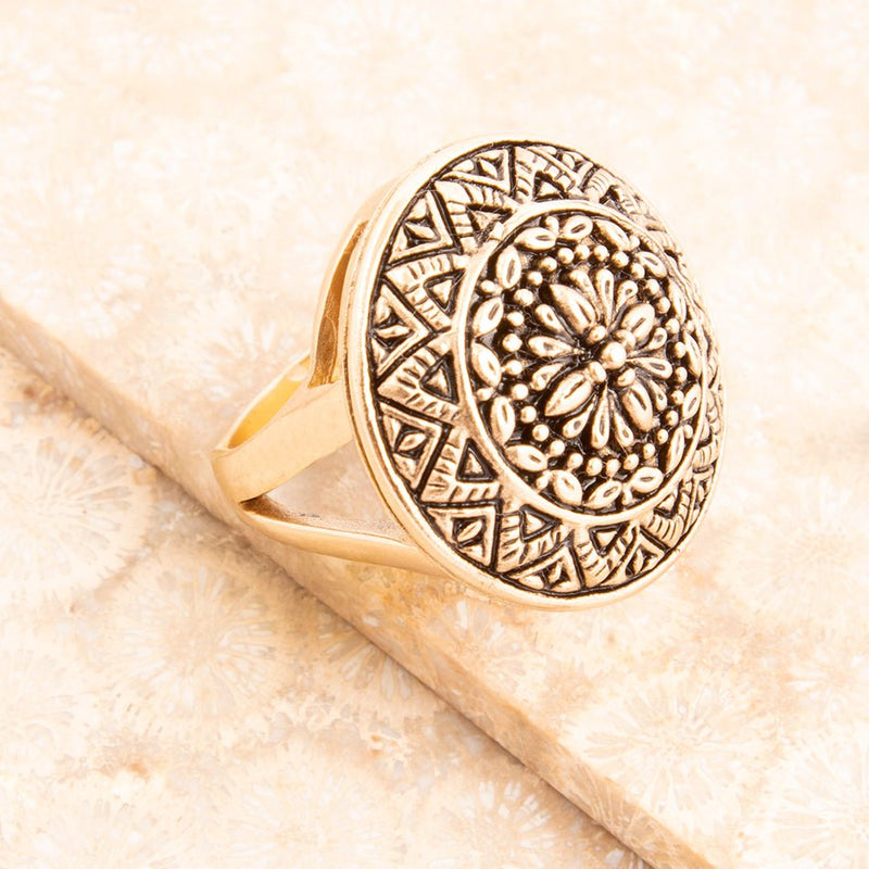Engraved Gold Bronze Statement Rings - Barse Jewelry