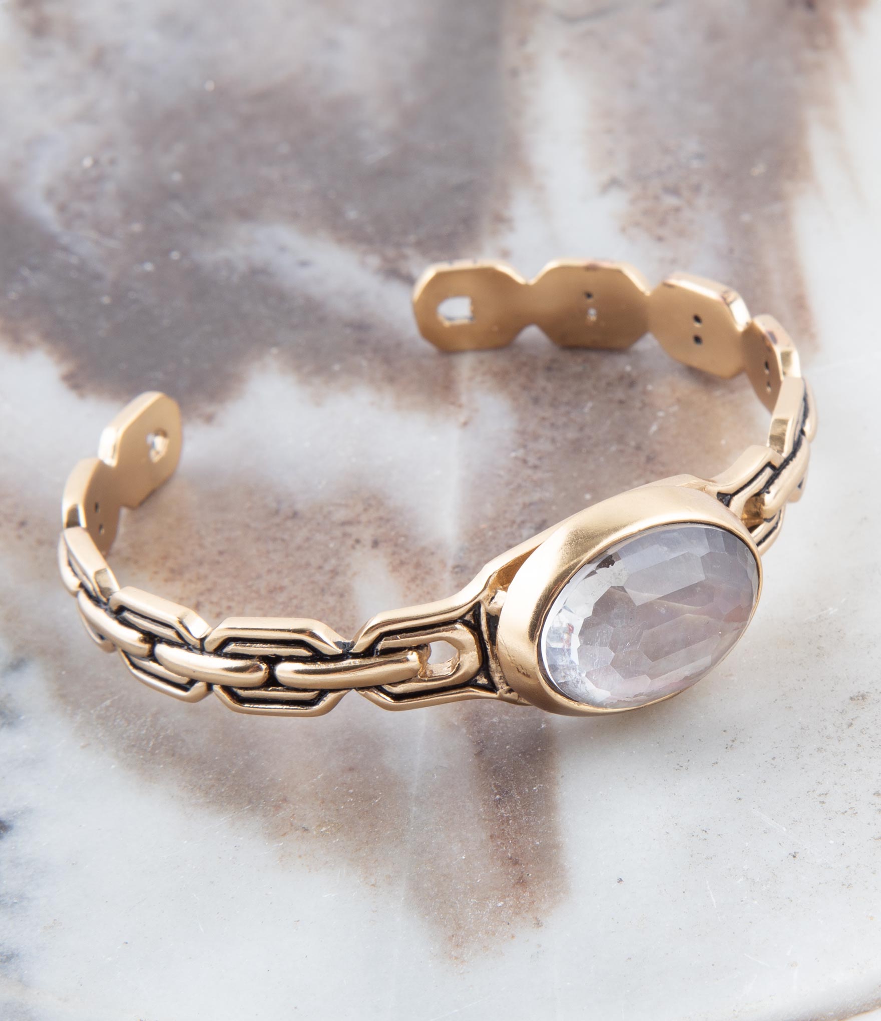 Etto Black Mother of Pearl Golden Cuff Bracelet - Barse Jewelry