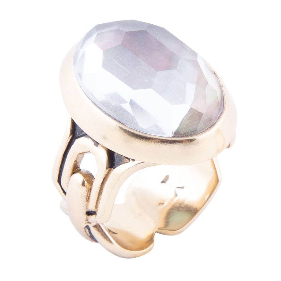 Etto Black Mother of Pearl Golden Dome Statement Ring - Barse Jewelry