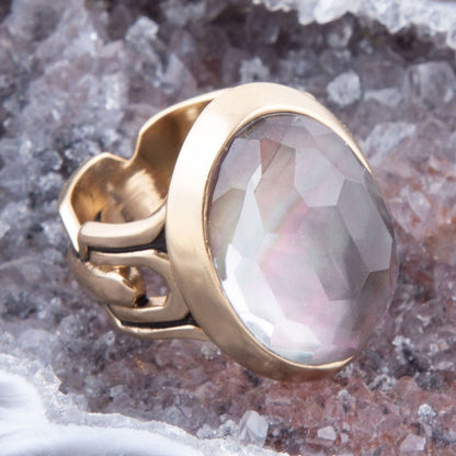 Etto Black Mother of Pearl Golden Dome Statement Ring - Barse Jewelry