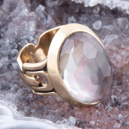 Etto Black Mother of Pearl Golden Dome Statement Ring - Barse Jewelry