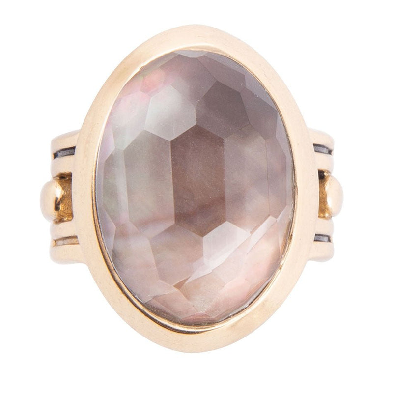 Etto Black Mother of Pearl Golden Dome Statement Ring - Barse Jewelry