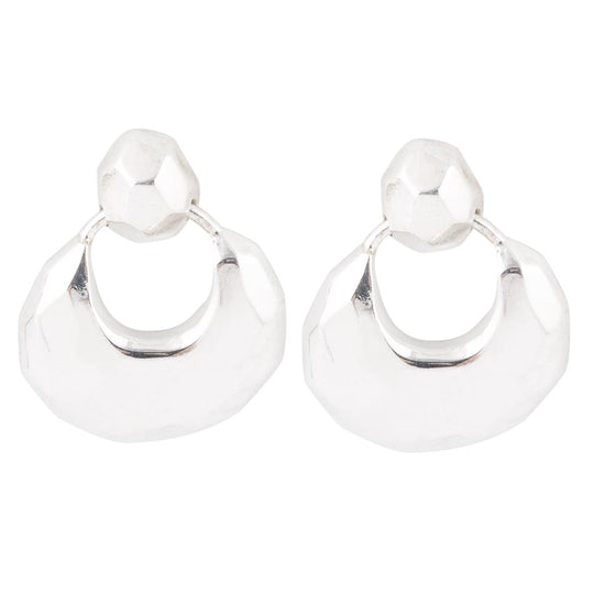 Faceted Sterling Silver Doorknocker Post Earrings