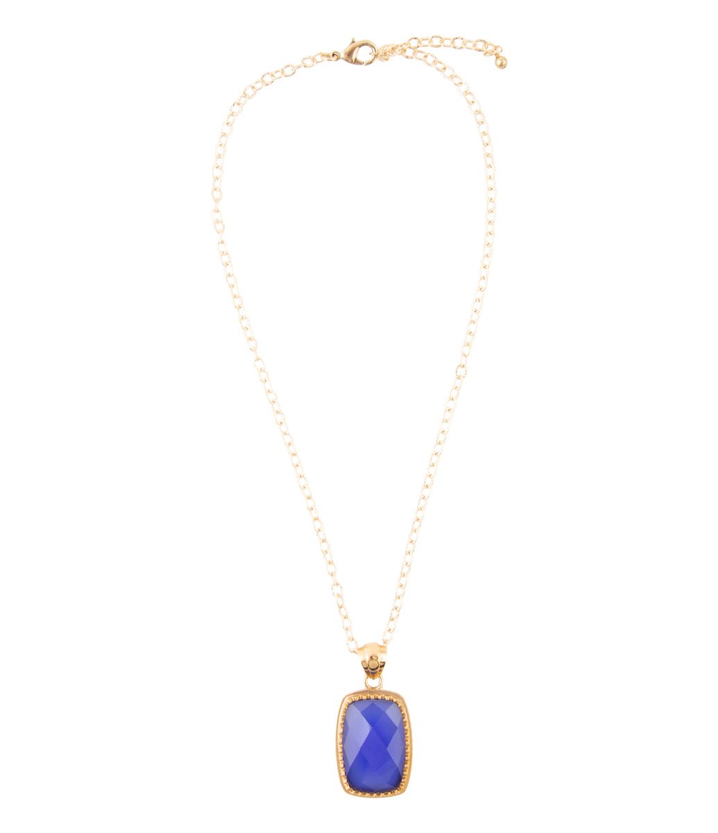 Filigreed Blue Agate Golden Pendant Necklaces - Barse Jewelry