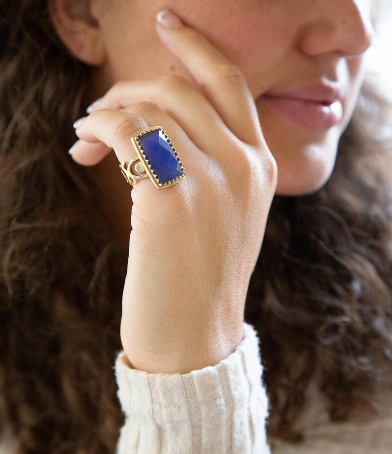 Filigreed Blue Agate Golden Statement Ring - Barse Jewelry