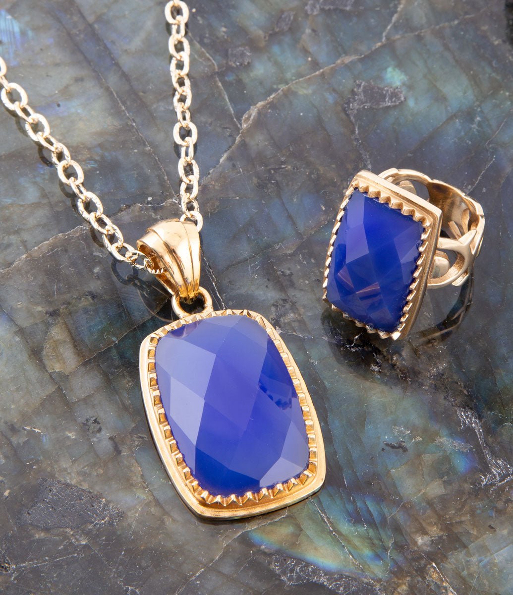 Filigreed Blue Agate Golden Statement Ring - Barse Jewelry