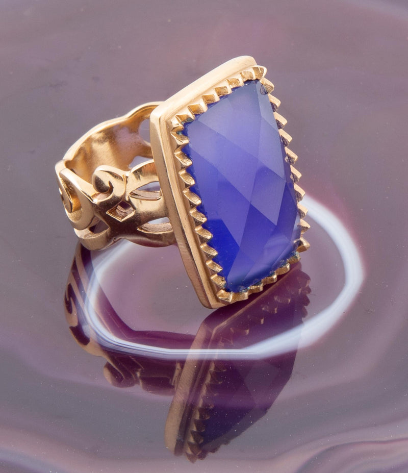 Filigreed Blue Agate Golden Statement Ring - Barse Jewelry