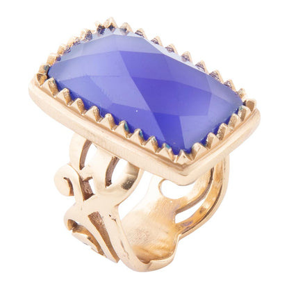 Filigreed Blue Agate Golden Statement Ring - Barse Jewelry