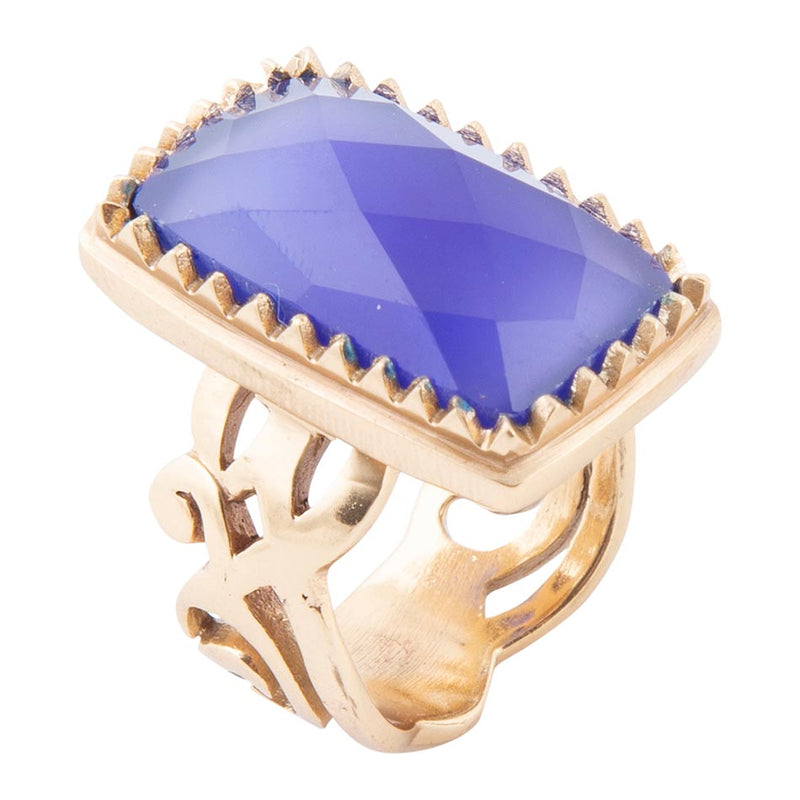 Filigreed Blue Agate Golden Statement Ring - Barse Jewelry