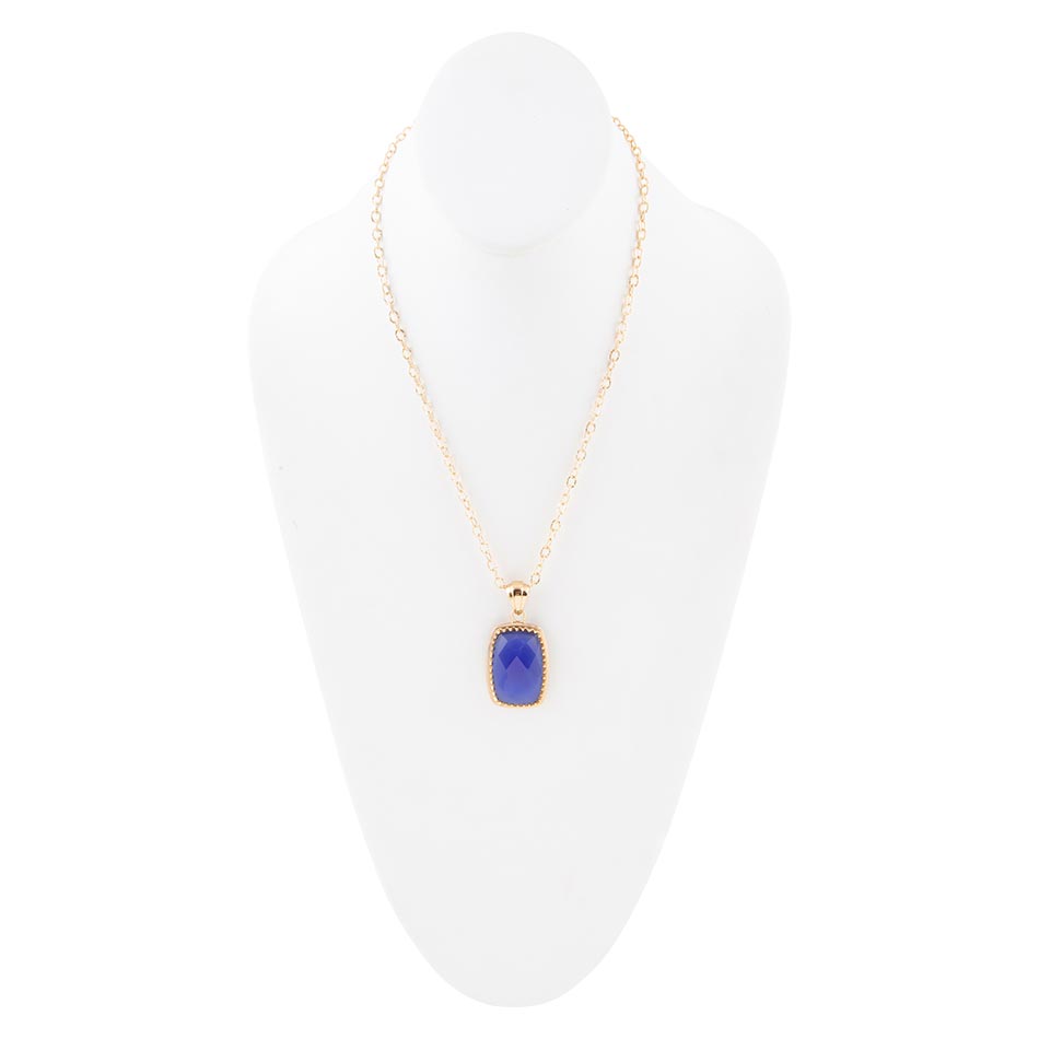 Filigreed Blue Agate Rectangular Shape Golden Pendant Necklaces - Barse Jewelry