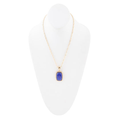 Filigreed Blue Agate Rectangular Shape Golden Pendant Necklaces - Barse Jewelry