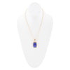 Filigreed Blue Agate Rectangular Shape Golden Pendant Necklaces - Barse Jewelry