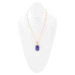 Filigreed Blue Agate Rectangular Shape Golden Pendant Necklaces - Barse Jewelry