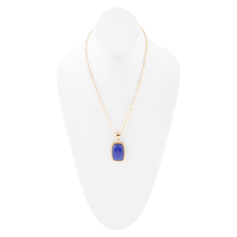 Filigreed Blue Agate Rectangular Shape Golden Pendant Necklaces - Barse Jewelry