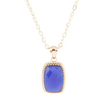 Filigreed Blue Agate Rectangular Shape Golden Pendant Necklaces - Barse Jewelry