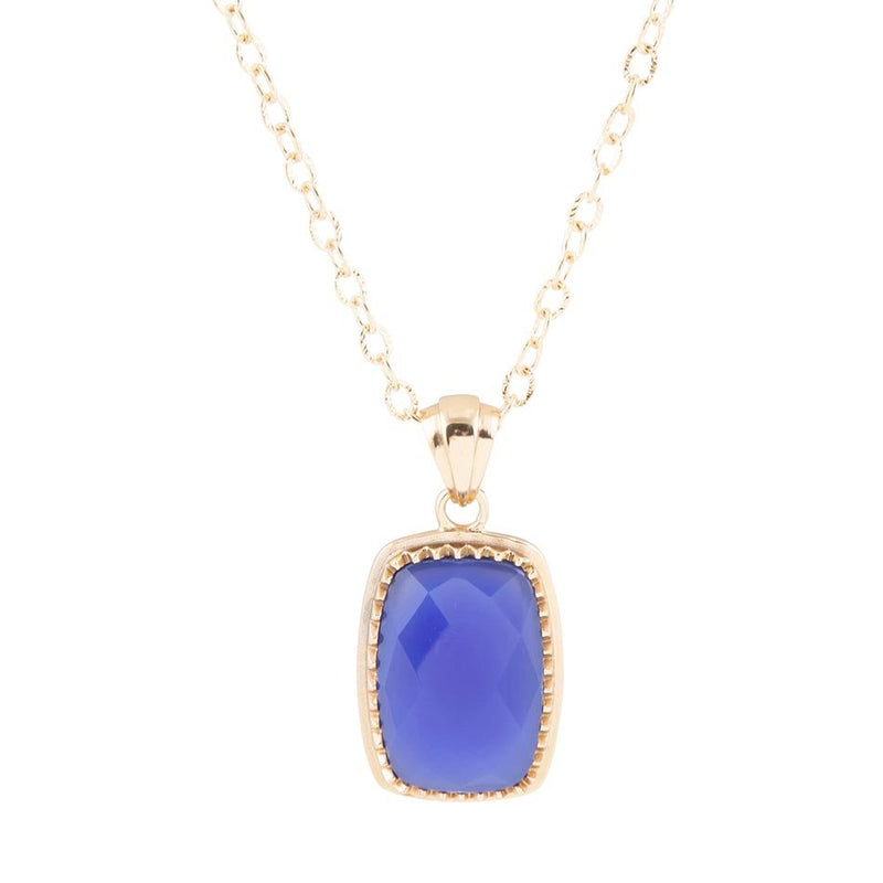 Filigreed Blue Agate Rectangular Shape Golden Pendant Necklaces - Barse Jewelry