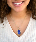 Filigreed Blue Agate Rectangular Shape Golden Pendant Necklaces - Barse Jewelry