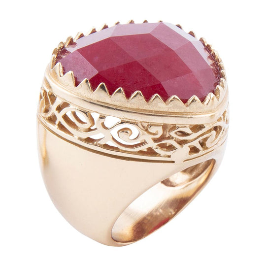 Filigreed Merlot Red Quarrtz Golden Statement Ring