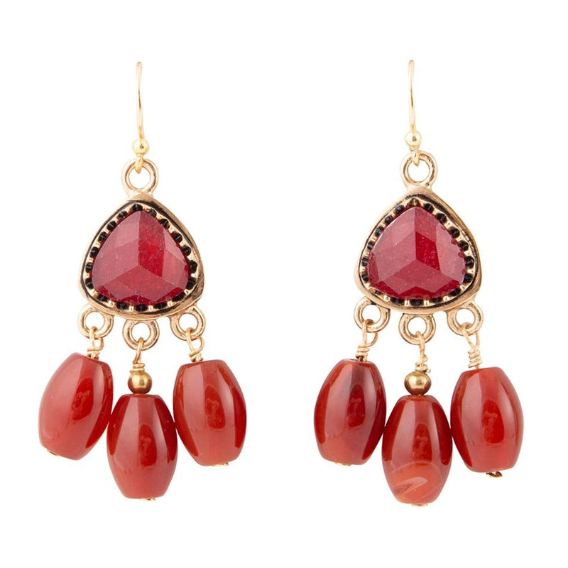 Filigreed Merlot Red Quartz Golden Drop Earrongs - Barse Jewelry