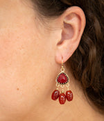 Filigreed Merlot Red Quartz Golden Drop Earrongs - Barse Jewelry