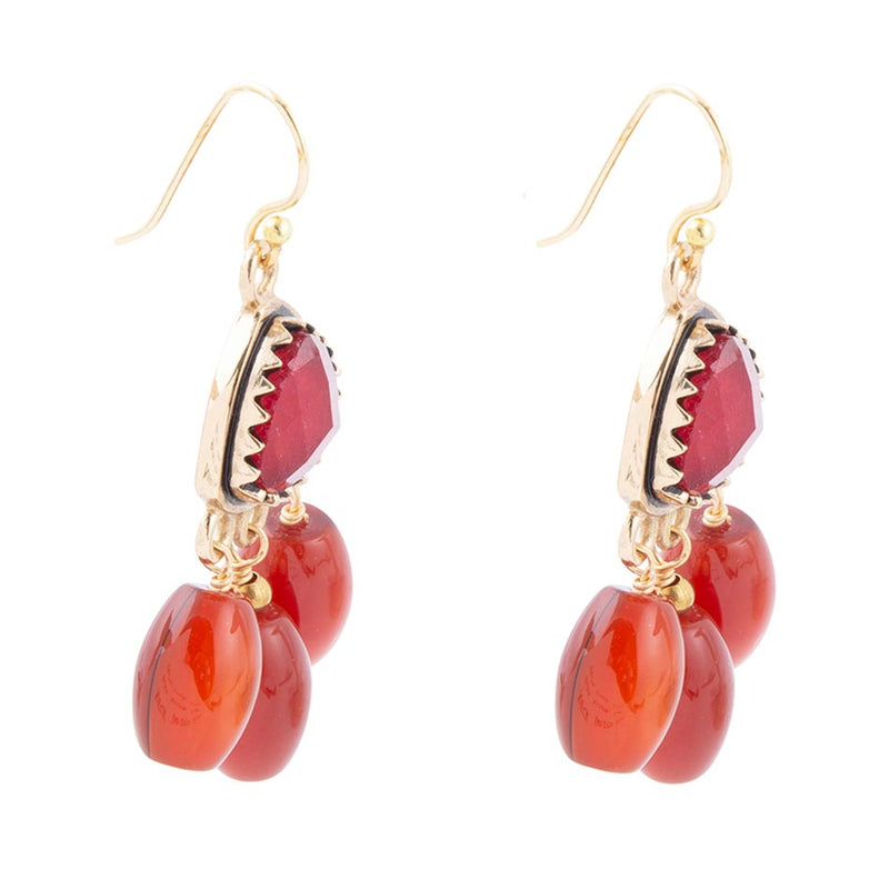 Filigreed Merlot Red Quartz Golden Drop Earrongs - Barse Jewelry