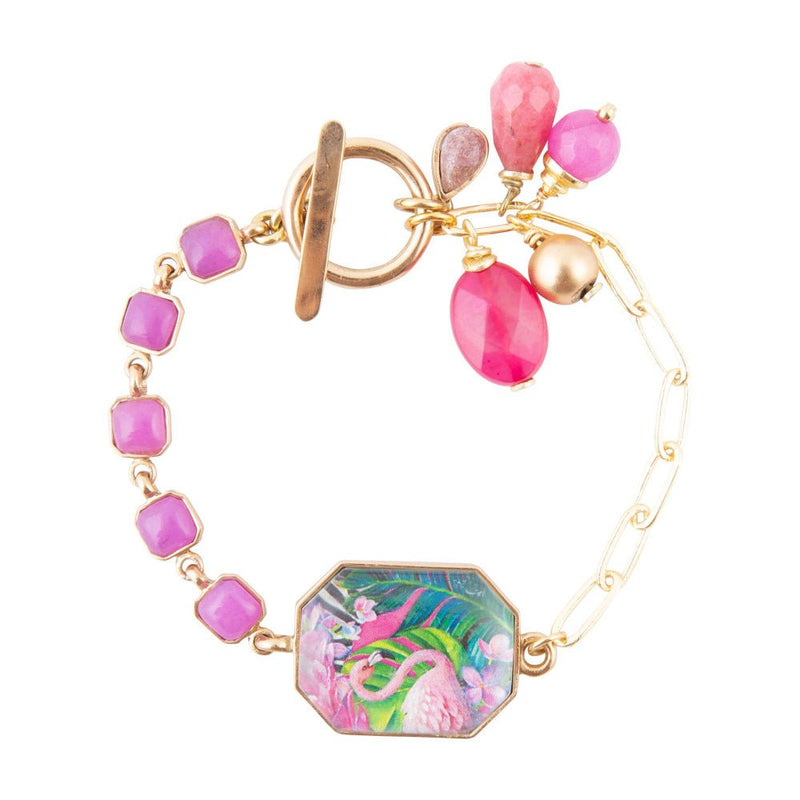 Flamingo Pink Agate Golden Link Bracelet - Barse Jewelry