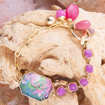 Flamingo Pink Agate Golden Link Bracelet - Barse Jewelry