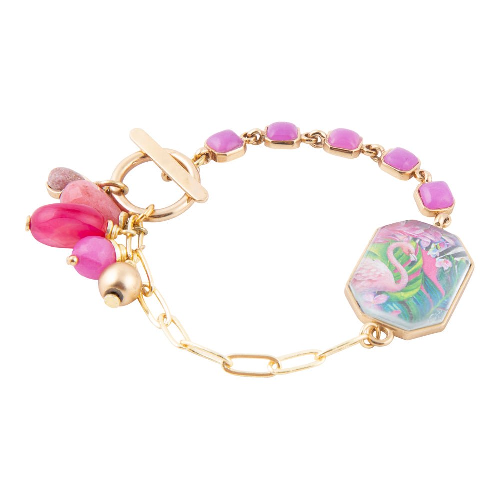 Flamingo Pink Agate Golden Link Bracelet - Barse Jewelry