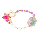 Flamingo Pink Agate Golden Link Bracelet - Barse Jewelry