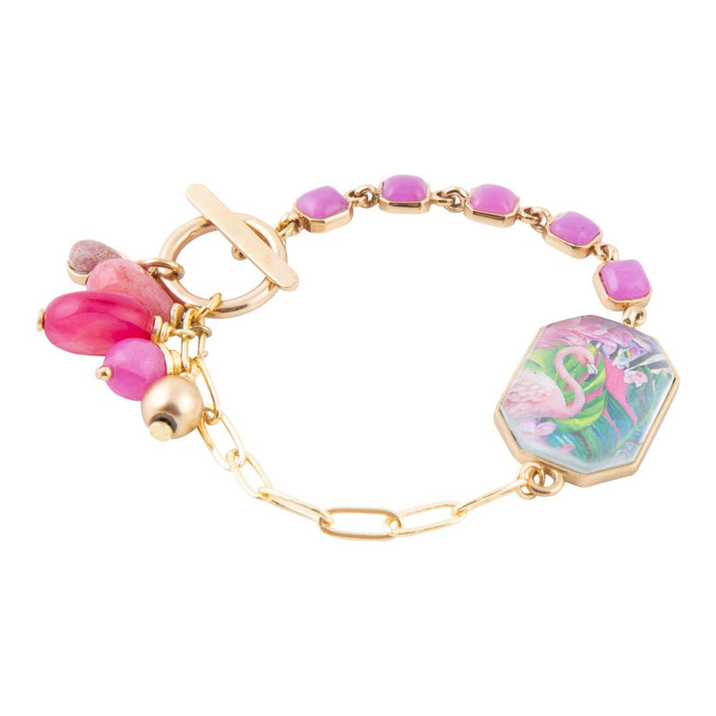 Flamingo Pink Agate Golden Link Bracelet - Barse Jewelry