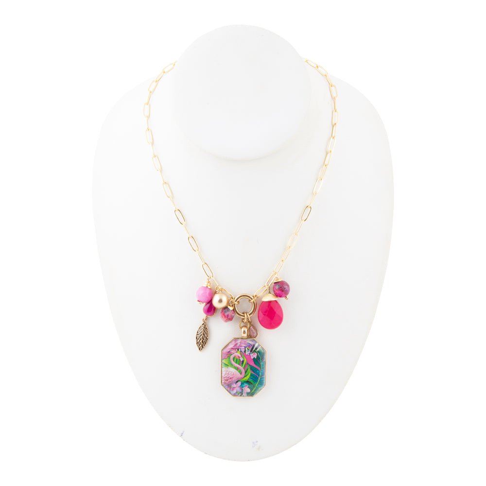 Flamingo Pink Agate Golden Pendant Necklace - Barse Jewelry