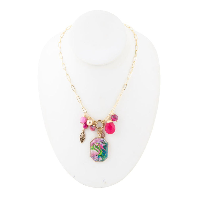 Flamingo Pink Agate Golden Pendant Necklace - Barse Jewelry